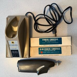 Pierce Electric Eraser Handheld Cordless w/2 boxes of FC 7" Erasers Vintage